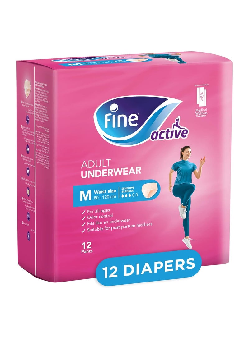 Fine Active Female Postpartum Diapers Medium Size Pack Of 12 Pull Ups